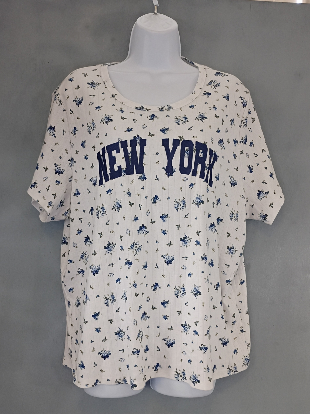 New York Floral Graphic Short Sleeve Tee - White & Blue